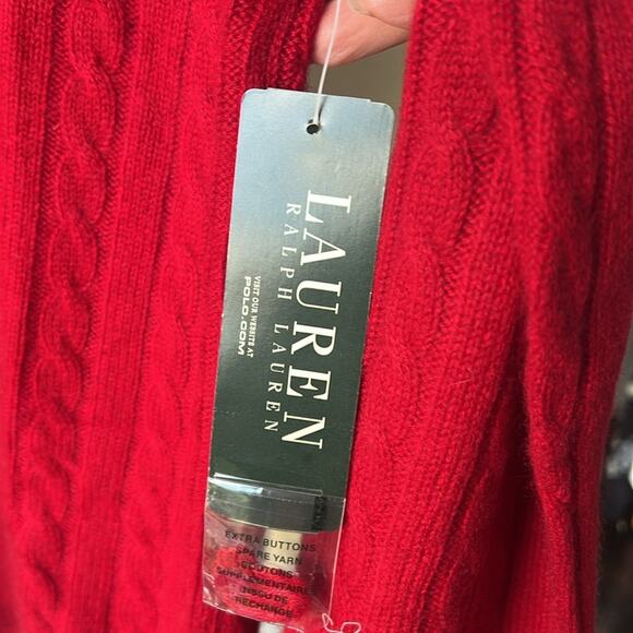 NWT LAUREN Ralph Lauren Women’s Cashmere Red Cable Knit Sweater - size XL - Picture 6 of 6